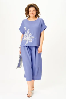 Костюм брючный 1451 пыльно-васильковый Michel Chic