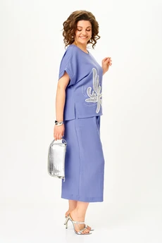 Костюм брючный 1451 пыльно-васильковый Michel Chic