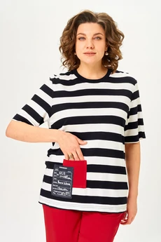 Костюм брючный 1452 красный + полоска Michel Chic