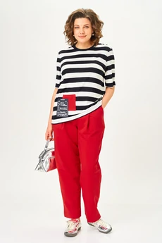 Костюм брючный 1452 красный + полоска Michel Chic