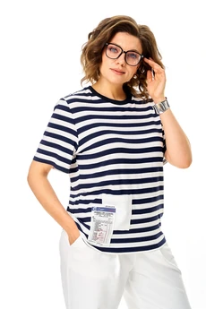 Костюм брючный 1452 молоко + полоска Michel Chic