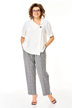 Костюм брючный 1454 белый + гленчек Michel Chic