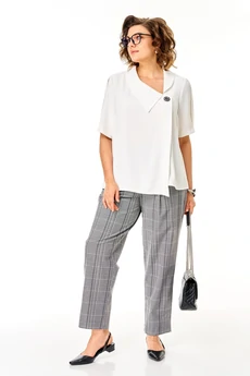 Костюм брючный 1454 белый + гленчек Michel Chic