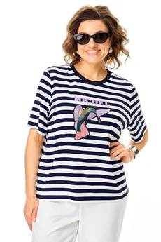 Костюм брючный 1456 белый + полоска Michel Chic
