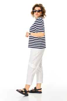 Костюм брючный 1456 белый + полоска Michel Chic