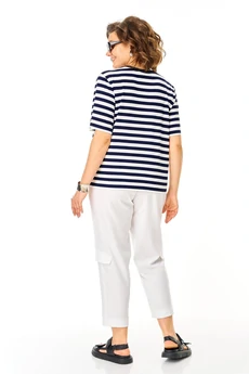 Костюм брючный 1456 белый + полоска Michel Chic
