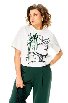 Костюм брючный 1458 темный изумруд+ белый Michel Chic