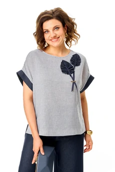 Костюм брючный 1462 синий + полоска Michel Chic