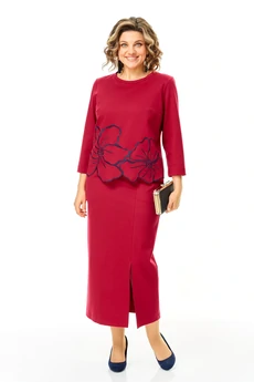 Костюм с юбкой 1469 красный Michel Chic