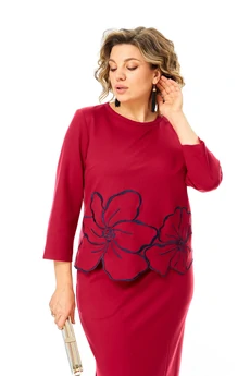 Костюм с юбкой 1469 красный Michel Chic