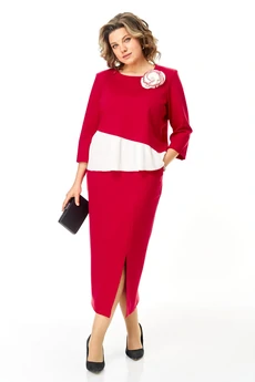 Костюм с юбкой 1473 красный Michel Chic