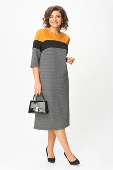 Платье 2188 гусиная лапка + горчица Michel Chic