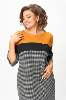 Платье 2188 гусиная лапка + горчица Michel Chic