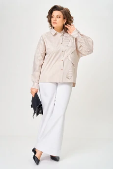 Блузка 798 полоска бежевая Michel Chic