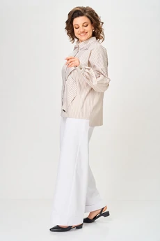 Блузка 798 полоска бежевая Michel Chic