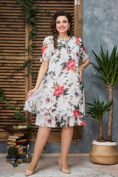 *Платье 2388 молочный + коралл Moda-Versal