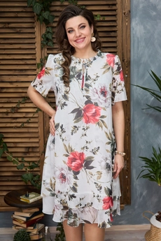 *Платье 2388 молочный + коралл Moda-Versal