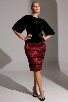 Костюм с юбкой 25-2623 красный Мода-Юрс