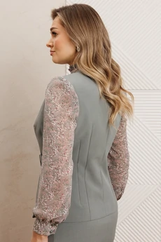 Костюм с юбкой 26-2538 серо-зеленый Мода-Юрс