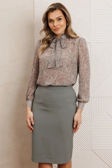 Костюм с юбкой 26-2538 серо-зеленый Мода-Юрс