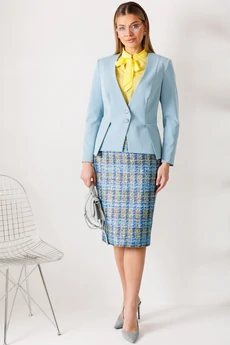 Костюм с юбкой 26-2811 голубой + желтый Мода-Юрс