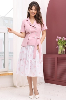 Костюм с юбкой 2685-1 белый + розовый Мода-Юрс