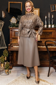*Костюм с юбкой 2718-3 темный беж + пайетки Мода-Юрс