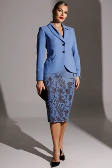 Костюм с юбкой 25-2942 голубой принт Мода-Юрс