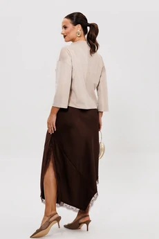 Костюм с юбкой 302 бежевый + шоколад Мублиз