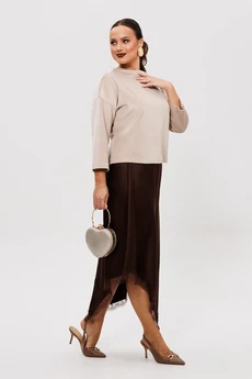 Костюм с юбкой 302 бежевый + шоколад Мублиз