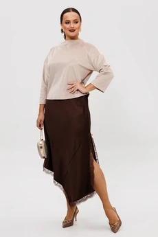 Костюм с юбкой 302 бежевый + шоколад Мублиз