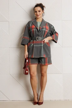 Костюм с шортами 304 серая клетка Мублиз
