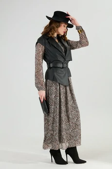 Костюм с платьем 1020-1 коричневый мультиколор + чёрный NikVa