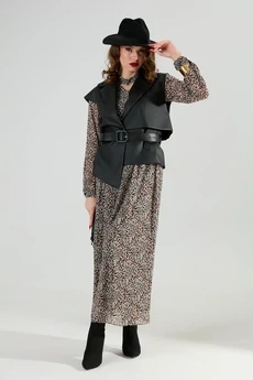 Костюм с платьем 1020-1 коричневый мультиколор + чёрный NikVa