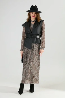 Костюм с платьем 1020-1 коричневый мультиколор + чёрный NikVa