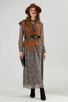 Костюм с платьем 1020-2 коричневый мультиколор + шоколад NikVa