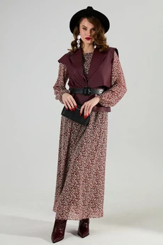 Костюм с платьем 1020-3 бургунди + бордо NikVa