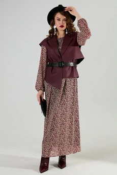 Костюм с платьем 1020-3 бургунди + бордо NikVa