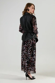 Костюм с платьем 1021-1 листья мультиколор + чёрный NikVa