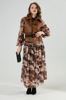 Костюм с платьем 1022-1 шоколад + тигровая абстракция NikVa