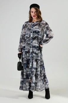 Костюм с платьем 1024-1 чёрный + серая абстракция NikVa