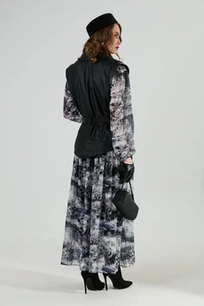 Костюм с платьем 1024-1 чёрный + серая абстракция NikVa