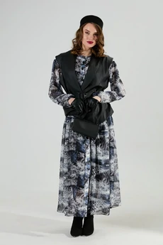 Костюм с платьем 1024-1 чёрный + серая абстракция NikVa