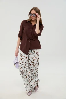 Костюм брючный 981-6 шоколад и листья мультиколор NikVa