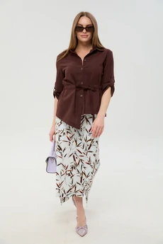 Костюм с юбкой 980-6 шоколад и  листья мультиколор NikVa