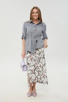 Костюм с юбкой 980-8 серый и листья мультиколор NikVa
