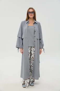 Костюм брючный 976-15 серый и листья мультиколор NikVa