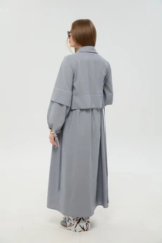 Костюм брючный 976-15 серый и листья мультиколор NikVa