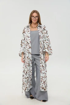 Костюм брючный 976-17 серый и листья мультиколор NikVa