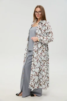 Костюм брючный 976-17 серый и листья мультиколор NikVa